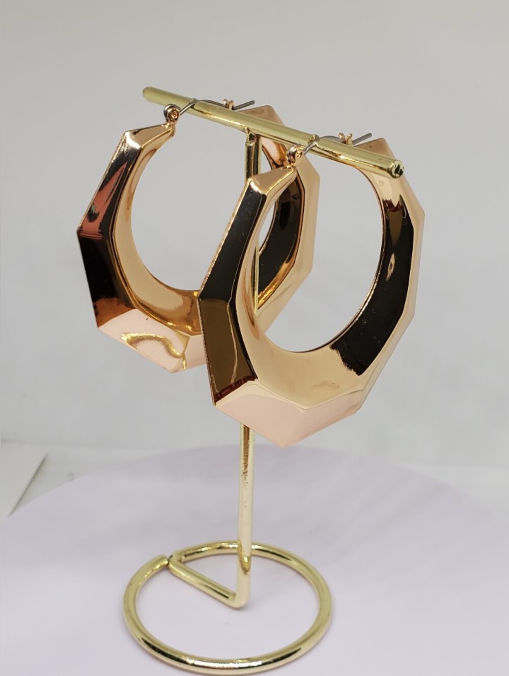 NEW! 14k Gold Plated Statement Geometric Octagonal Large Hoop Earrings
